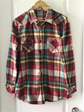 Ochenta Women's Long Sleeve Button Up Multi Plaid Flannel Shirt Size 3XL